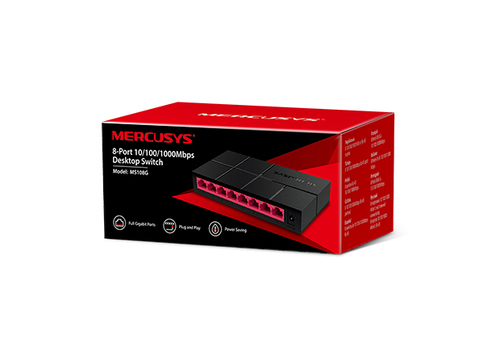 Mercusys MS108G 8 Ports Ethernet Switch - Gigabit Ethernet - 10/100/1000Base-T - 2 Layer Supported - Twisted Pair - Desktop