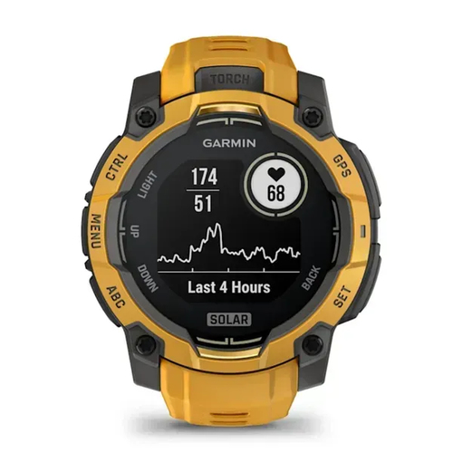 Garmin Instinct 3. Display diagonal: 3.05 cm (1.2"), Display resolution: 176 x 176 pixels, Touchscreen. RAM capacity: 128 