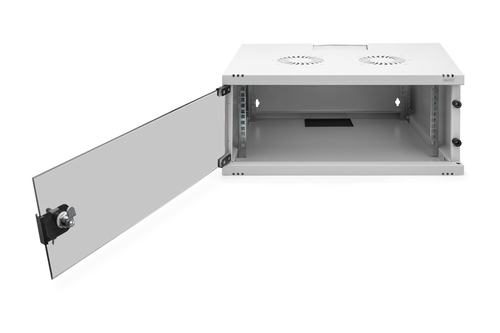 Digitus 4U Wall Mountable Enclosed Cabinet Rack Cabinet for Networking, Equipment - Light Grey - Glass, Sheet Steel - 60 k