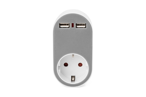 Digitus Universal USB Plug-in Charger with 2 x USB-A Sockets and Integrated Socket. Charger type: Indoor, Power source typ