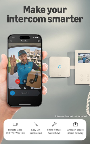 Amazon Ring Intercom Video. Product colour: White. Wi-Fi standards: Wi-Fi 6 (802.11ax). Battery type: Built-in battery. Wi