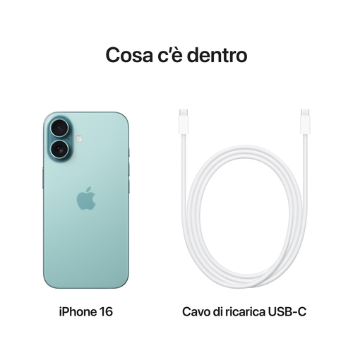 Apple iPhone 16 128GB Verde acqua. Dimensioni diagonale schermo: 15,5 cm (6.1""), Risoluzione del display: 2556 x 1179 Pix