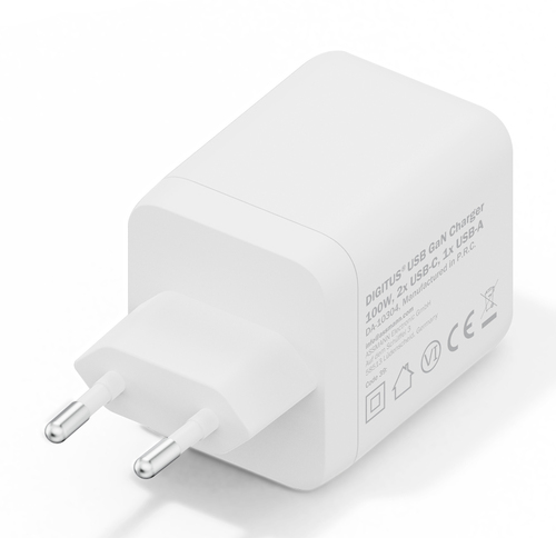 Digitus USB GaN Charger 100W, 2x USB-C, 1x USB-A. Charger type: Indoor, Power source type: AC, Charger compatibility: Univ