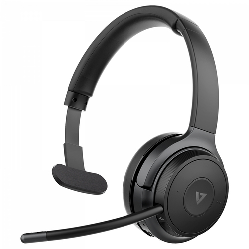 V7 H605M Wireless On-ear, Over-the-head Mono Headset - Black, Grey - Microsoft Teams Certification - Monaural - Supra-aura
