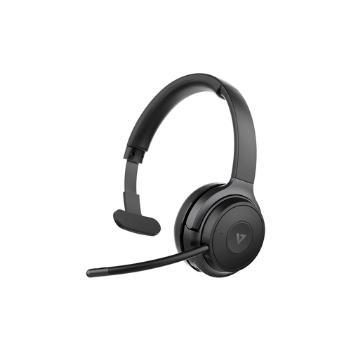 V7 H605M Wireless On-ear, Over-the-head Mono Headset - Black, Grey - Microsoft Teams Certification - Monaural - Supra-aura