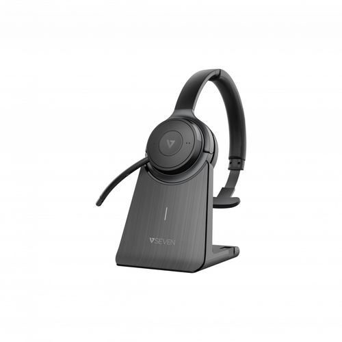 V7 H605M Wireless On-ear, Over-the-head Mono Headset - Black, Grey - Microsoft Teams Certification - Monaural - Supra-aura