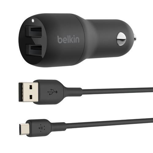 Belkin BoostCharge 12 W Auto Adapter - For USB Type A Device - 12 V DC Input - 5 V DC Output