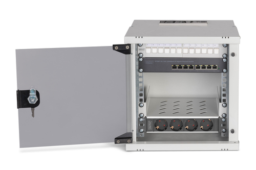 Digitus 10U Wandmontierbar Geschlossener Schrank Rackschrank für Server, Netzwerk-Geräte - Hellgrau - Glas - 30 kg Maximal