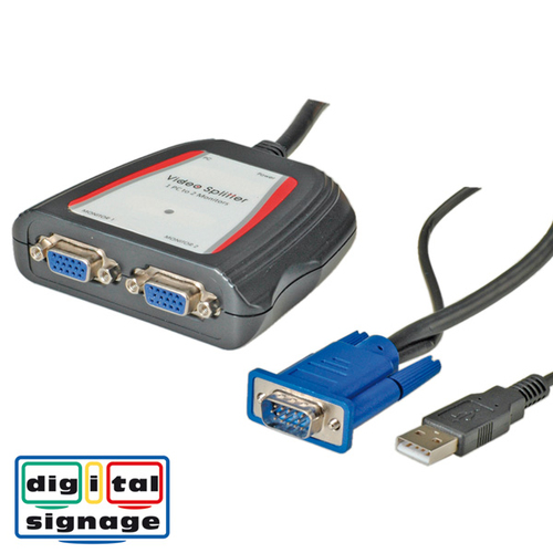 VALUE Portable VGA Video Splitter, 2-way 250 MHz. Video port type: VGA, Video out: 2x VGA. Product colour: Grey, Bandwidth