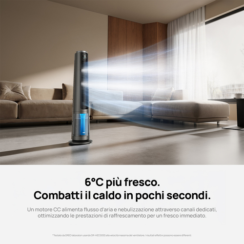 Dreo TurboCool 765S – Ventilatore a Nebulizzazione Smart 3-in-1: Raffredda fino a 6°C in 60s – Flusso d'Aria 10,4 m/s (18,