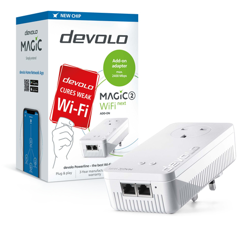 Devolo Magic 2 WiFi next. Maximum data transfer rate: 2400 Mbit/s, Networking standards: IEEE 802.11a,IEEE 802.11ac,IEEE 8