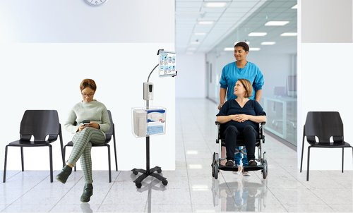 COMPACT GOOSENECK FLOOR STAND 7-13IN TABLET W/SANITIZING STATI