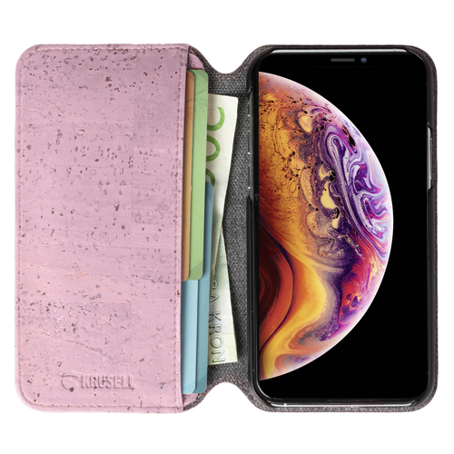Krusell BIRKA Carrying Case (Wallet) Apple iPhone 11 Pro Max Smartphone - Pink - Cork, Wood Grain Body