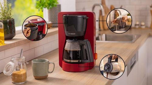 Coffee Maker Bosch TKA3M134 1200 W - Rosso profondo, Nero, Grigio - 1,40 L - Vetro Carafe