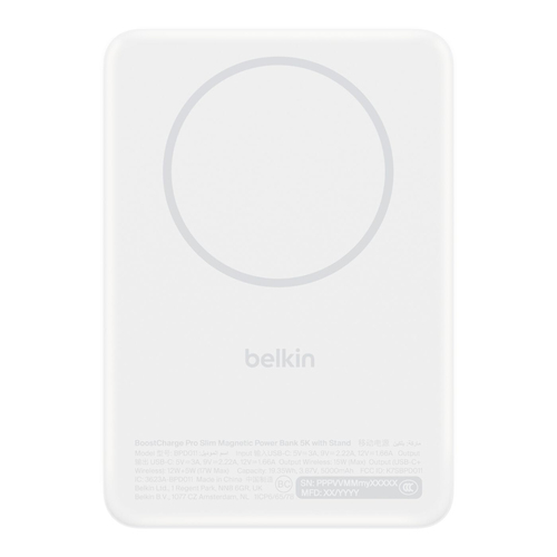 Belkin BoostCharge Stromspeicher - Weiß - für Qi2-fähiges Gerät, iPhone, MagSafe-fähiges Gerät, AirPod, Android-Gerät, Sma