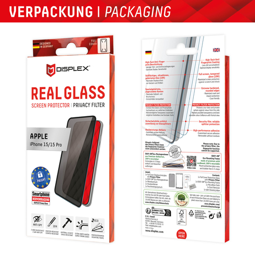 Displex 10H Gehärtetes Glas, Silikon Bildschirmschutz für iPhone 15, iPhone 15 Pro - 1 - für OLED iPhone 15, iPhone 15 Pro