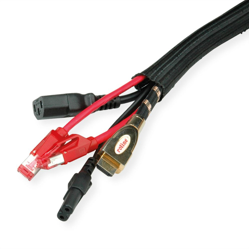 Roline Kabelschutz - Schwarz - Kabelführung - 2,5 m Länge x 25 mm Durchmesser - PVC, Polyester, Stoff, Plastik