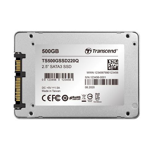 Unità stato solido Transcend 220Q - 2,5" Interno - 500 GB - SATA (SATA/600) - Desktop PC, Computer portatile, Gaming Conso