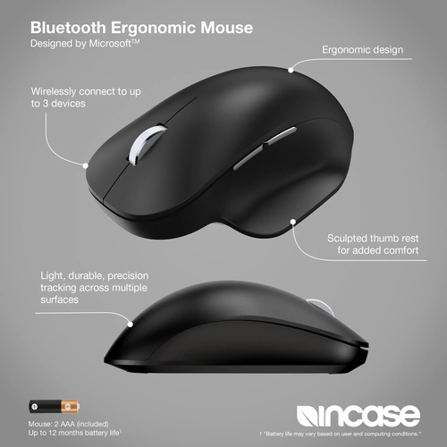 Incase Designed by Microsoft Maus - Bluetooth - Schwarz - Kabellos - Scroll-Rad - 2 x AAA Battery Supported