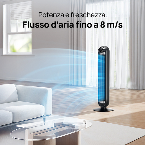 Dreo Ventilatore a Torre Smart 413S – Silenziosità Estrema 25dB, Flusso d'Aria 8 m/s e 8 Velocità – WiFi 91cm con App/Alex
