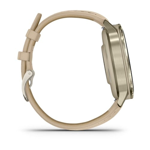 Garmin Venu 4 Smart Watch - Lunar Gold Case Color - Bone, Light Sand Band Color - Stainless Steel, Metal Body Material - F