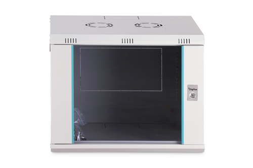 Digitus Dynamic-N 9U Wall Mountable Enclosed Cabinet Rack Cabinet for Networking, Server - Light Grey - Steel, Glass, Shee