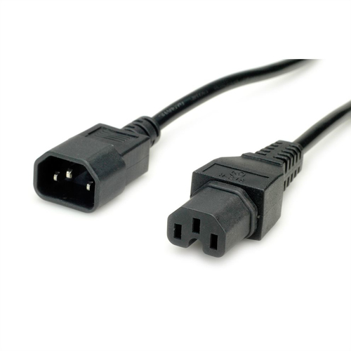 Value Standard-Stromkabel - 3 m - IEC 60320 C14 / IEC 60320 C15 - 250 V AC / 10 A - Schwarz - Hohe Temperaturbeständigkeit
