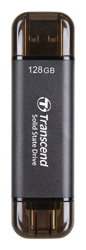 Transcend Tragbar Solid State-Laufwerk - Extern - 128 GB - Schwarz - Dashcam, Desktop-PC, Notebook, Tablet, Smartphone, Sp
