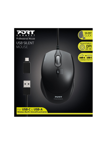 Souris filaire USB-C - USB-A Silencieuse - Noir