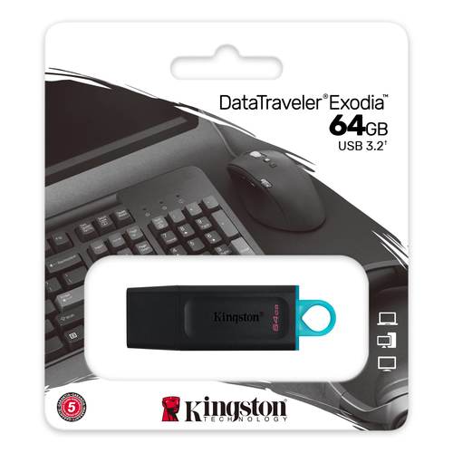 Kingston Technology DataTraveler Exodia. Capacité: 64 Go, Interface de l'appareil: USB Type-A, Version USB: 3.2 Gen 1 (3.1