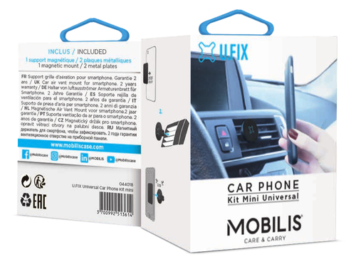 Mobilis U.FIX. Mobile device type: Mobile phone/Smartphone, Type: Passive holder, Proper use: Car, Product colour: Black