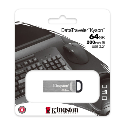 Kingston Technology DataTraveler Kyson. Capacité: 64 Go, Interface de l'appareil: USB Type-A, Version USB: 3.2 Gen 1 (3.1 