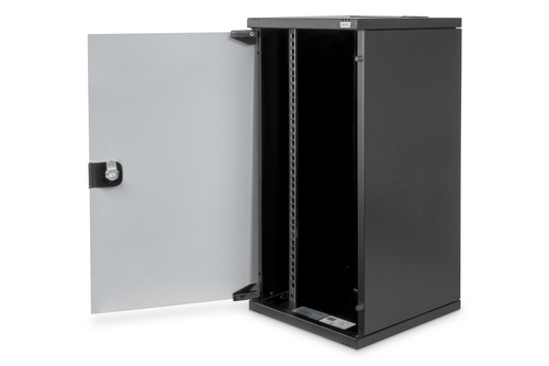 Digitus 12U Wandmontierbar Geschlossener Schrank Rackschrank für Networking - Schwarz - Glas, Blech, Feuerverzinkter Stahl