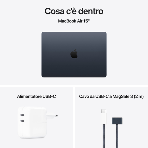 Computer portatile - Apple MacBook Air MW1M3T/A 38,9 cm (15,3") - Apple M4 - 16 GB - 512 GB SSD - Italiano Tastiera - Midn