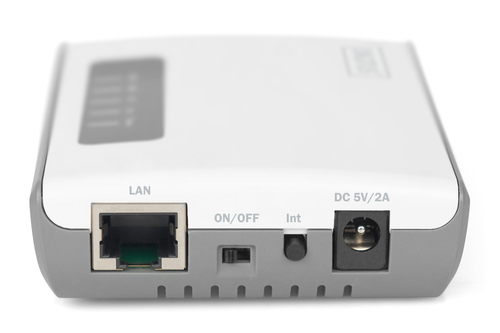 Digitus 2-Port USB 2.0 Wireless Multifunktions-Netzwerk Server, 300 Mbps. Produktfarbe: Weiß, LED-Anzeigen: Link, Leistung