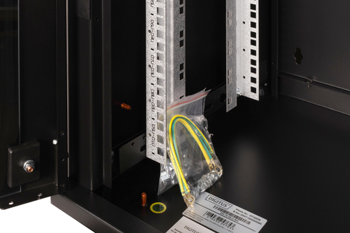 Digitus SoHo 9U Wall Mountable Rack Cabinet for LAN Switch - 482.60 mm Rack Width - Black Powder Coat - Steel, Glass - 60 