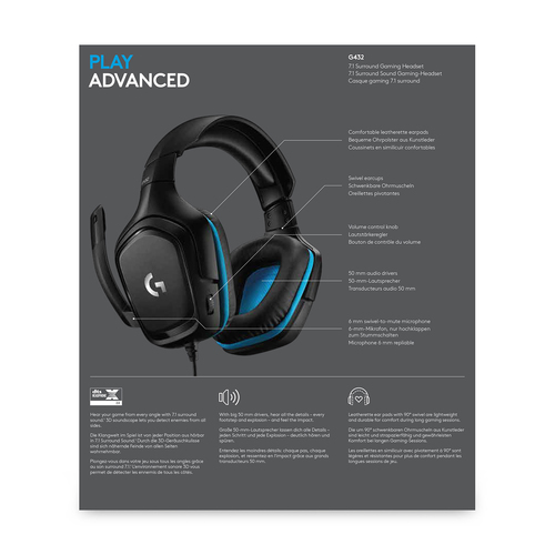 LOGITECH HEADSET G432 GAMING WIRED LEATHERETTE USB