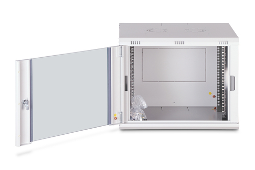 Digitus Dynamic-N 9U Wall Mountable Enclosed Cabinet Rack Cabinet for Networking, Server - Light Grey - Steel, Glass, Shee