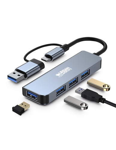 Hub USB Urban Factory - USB 3.2 Gen 1 (3.1 Gen 1) Type-C - 640 Mo/s - Ordinateur portable, Tablette - Gris - 4 Total de po