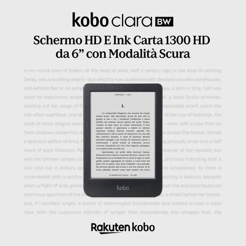 Lettore di testo digitale Kobo Clara BW - Nero - 12000 Libro(i) - 16 GB Flash - 15,2 cm (6") Display - Touchscreen - 1448 