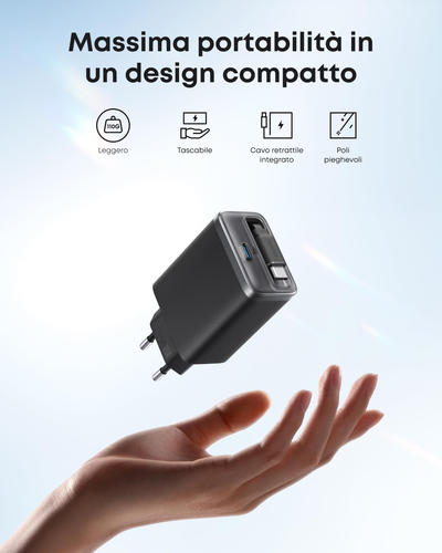 Adattatore corrente ANKER Nano - 35 W - Adattatore universale - 2 USB di tipo C - Per iPhone, iPad - 70 cm Cavo - Nero