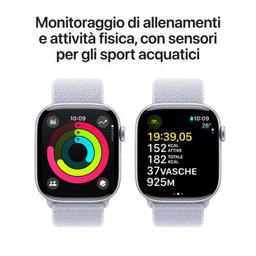 Apple Watch Series 10 Serie 10 GPS 46mm Cassa in Alluminio Color Argento con Blu tempesta Sport Loop. Tecnologia display: 