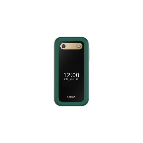 Nokia 2660 Flip - 4G, VoLTE, 2,8"+1,77", 0,3MP, 48MB/128MB, Lush Green. Form factor: Flip. SIM card capability: Dual SIM. 
