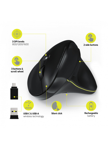 Souris ERGONOMIC Rechargeable BT + RF 2,4 GHZ - ERGO PRO