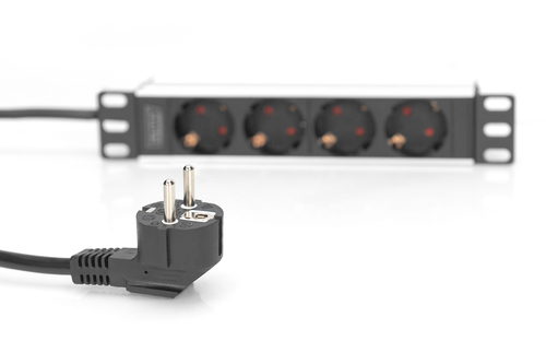 Digitus 10" Steckdosenleiste mit Aluminiumprofil, 4-fach Schutzkontaktsteckdose. PDU-Typen: Standard, Rack-Kapazität: 0U/1