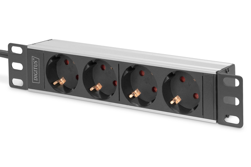 Digitus 10" Steckdosenleiste mit Aluminiumprofil, 4-fach Schutzkontaktsteckdose. PDU-Typen: Standard, Rack-Kapazität: 0U/1