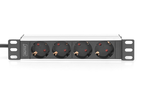 Digitus 10" Steckdosenleiste mit Aluminiumprofil, 4-fach Schutzkontaktsteckdose. PDU-Typen: Standard, Rack-Kapazität: 0U/1