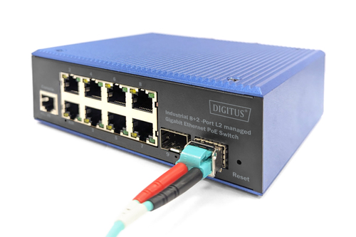 Digitus Industrial 8+2 port L2 managed Gigabit Ethernet PoE switch. Switch type: Managed, Switch layer: L2. Basic switchin
