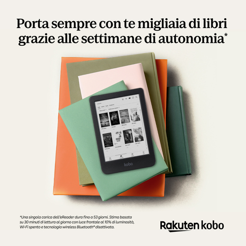 Lettore di testo digitale Kobo Clara BW - Nero - 12000 Libro(i) - 16 GB Flash - 15,2 cm (6") Display - Touchscreen - 1448 