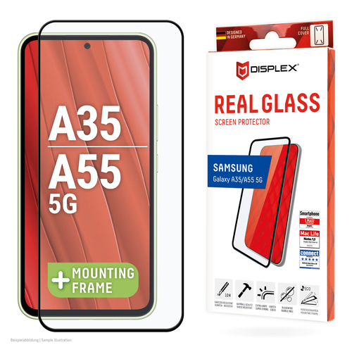 Displex 10H Gehärtetes Glas, Glas, Verstärktes Glas Displayschutz für Galaxy A55 5G - Transparent, Schwarz - 1 - für AMOLE
